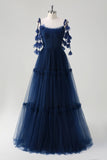 Pbong  Strapless Floor Length Wrinkle Appliques Blue Wrinkle Pleat Tulle Wedding Party Sleeveless Vestidos