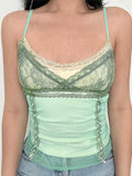 Sweetown Green Lace Patchwork Two Layers Mesh Y2K Camisole Sleeveless Slim Sexy Cute Crop Top Women Summer Vacation Tanks Camis