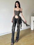 Y2k Aesthetic Patchwork Ruffles Clothes Sexy Women High Street Punk 2024 Top Sleeveless Crop Tanks Summer New Popular Clothing