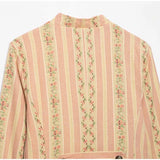 Pbong  Jacquard Stripe Floral Jacket Ruffle Collar Button Front Autumn Women Vintage Sweet  Fashion Outfit Date Trendy Outerwear