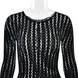 Pbong  American Sexy Perspective Jumpsuit Women Fashionable Hollow Knitted Striped Long Sleeved Jumpsuit Bar Nightclub One Piece Pants