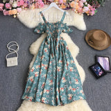 Pbong  Korean Fashion Sweet Off Shoulder Women Party Dress New Summer Floral Print Vacation Long Dress Beach Vestidos