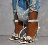 Pbong  New Design Gladiator Sandals for Women Sexy String Bead High Heels Shoes Summer Butterfly-knot Elegant Party Shoes Buckles Pumps