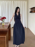 Lace Pathwork Sleeveless Long Modest Dress Summer 2025 Party Evening Dress 2025 V Neck Tunics A Line Midi Dress Clothes