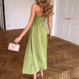 Pbong   Luxury Designer Clothing Women Strapless Dress Elegant Party Sleeveless Green Maxi Dresses Club Outfit for Woman