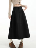 Retro Belt Long Skirt Women Casual Sweet High Waist A Line Skirts Preppy Style Fall Winter Lady Korean Vintage Long Skirts