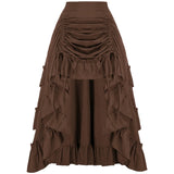 Women Goth Outfit Victorian Steampunk Ruffle Vintage Drawstring Layer High Low Skirt Long Bustle Skirt Halloween