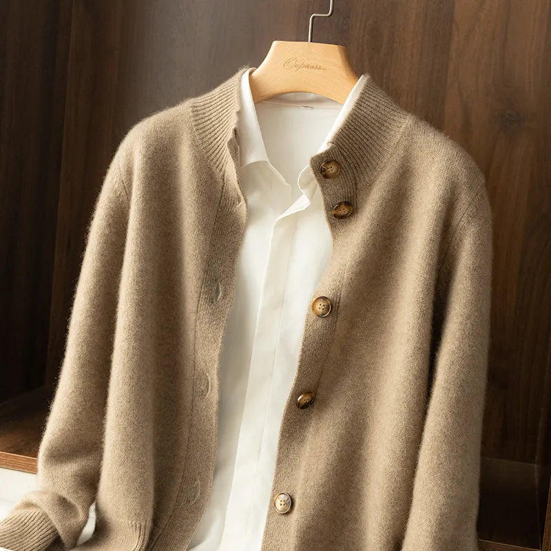 Autumn and Winter 100% Wool Cashmere Sweater Women's Self-Cultivation Half High Neck Cardigan Warm Knitted Sweater Women