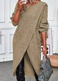 Long Knitted Sweater Women Gray Pullovers Autumn Winter Khaki Warm Fur Jumpers Maxi Y2k E-girl Jumper Work Sueter Mujer