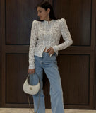 Tossy Summer Lace Printed Shirts Tops Female Hollow Out Fashion Commute Vintage See-Through Blouse Women's Lace Shrug Shirts New