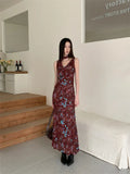 Designer Insect Floral Cowls Sleeveless Long Dress For Women 2024 Summer A Line Bodycon Midi Dress New Collection