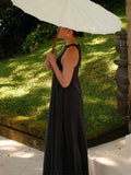 Pbong  Round Neck Sleeveless Flowy A-Line Midi Dress Empire Waist Casual Swing Summer Chic Minimalist Women Casual  Brunch Vestido