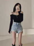 Pbong  Y2k Sexy Slash Neck Women Vintage Tshirts Temperament Chain Bodycon New Tops Long Sleeve Tunic All Match T-shirt