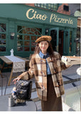 Vintage Faux Woolen Plaid Coat Women Fall Winter Long Sleeve Sweet Jacket Retro Preppy Style Korean Elegant O Neck New Tops
