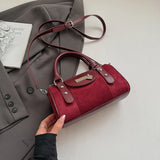 Vintage Small Faux Suede Shoulder Bags for Women Bucket Crossbody Bag Winter Luxury Designer Handbags and Purses