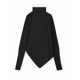 Turtleneck Pullover Poncho for Women Sweater Asymmetric Long Sleeve Knitted Tops Solid Autumn Winter Elegant Casual