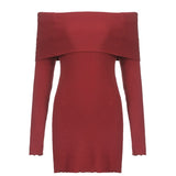 Red Slash Neck Slim Sweater Dress
