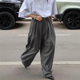 Pbong  New Autumn Winter Women's Pants Fashion Casual Solid Color Loose and Versatile Wide Leg Pants Commuter Grey Suit Pants