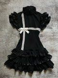 Pbong  2000s French Elegant Slim Lace Patchwork One Piece Dress Korean Y2k Japan Style Dark Gothic Short Sleeve Vintage A Line Dress
