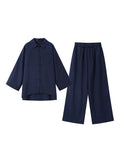 Pbong   Loose Women's Shirt Pant Set Casual Single-breasted Turndown Collar Top High Waist Wide Leg Pants Female Suit Summer New