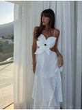 2025 Summer New Flower Shape Hollow Out Slip Dress Loose A-line Backless White Vacation Women Dress Beach Party Female Clothing