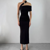 Pbong  Sexy Backless Shoulder Maxi Dress for Women Summer Dresses New Skinny High Waist Solid Neck Hanging Dress Woman Clothing