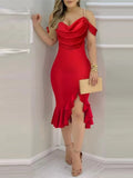 Sexy Bodycob Midi Dress Women Fashion Off The Shoulder Short Sleeve Pencil Black Party Dresses Elegant robe femme