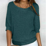 Pbong  Autumn Spring Solid Casual Knitwear Pullover Loose Tops Women O-Neck 3/4 Long Sleeve Knitwear Sweaters