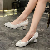 Pbong  Spring New Soft-soled Single Shoes Round Toe Shallow Mouth One Slip Block Heel Non-tiring Shoes