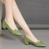 Pbong  Woman PumpsLoafers with Medium Heels Pointed Toe Chunky Shoes for Women Block Heel Spring on Offer Promotion Shoe Trend 39