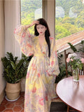 Autumn Elegant Women Floral Midi Dress Long Sleeve Vintage Party Birthday Vestidos Female A-Line Mujers Fall Clothes New