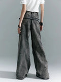 Fashion American Vinateg Hole Cross Lace Up Design Denim Pants Y2ka Esthetic High Street Baggy Wide Leg Trousers Punk Bottoms