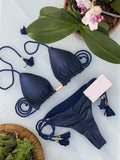 Women's Bikini New Special Fabric Solid Color Rope Swimsuit Multicolor