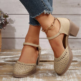 Ankle Strap High Heels Sandals for Women Summer Hollow Out Breathable Pumps Woman Comfortable Chunky Heeled Shoes