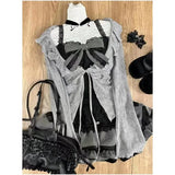 Sweet Fashion Popular Cardigan Lace Slim Tank Top Y2k Aestheticjapan Harajuku Striped Tieed Skirts Streetwear Girl 3 Piece Sets