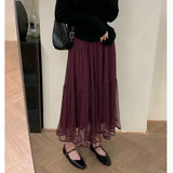 Vintage Women Chic Skirt Solid Gauze Summer Saia High Waist Loose Jupe Faldas Mujer De Moda Chic Temperament Pleated Skirts