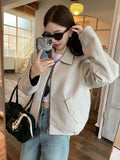 Striped Vintage Y2K Jacket Women Design Double Sided Wear Loose Streetwear Coat Casual American Fall Winter Long Sleeve Top