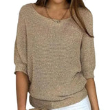 Pbong  Autumn Spring Solid Casual Knitwear Pullover Loose Tops Women O-Neck 3/4 Long Sleeve Knitwear Sweaters