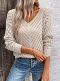 V-neck knitted off shoulder spring and autumn women's sweater can be worn externally