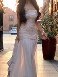 Women Elegant French Embroidery Rose Slim Off Shoulder Suspender Dress Summer Waist Cinching Dresses Evening Party Prom Gown New