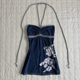 Pbong  summer new sexy floral print hanging neck tie, slim fit strapless style fashionable top