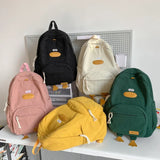 Pbong  Cute Duck Face Corduroy Large Capacity Backpack with 3D Duck Feet Design Lightweight Casual Daypack for Students Teens Travel
