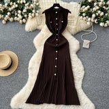 Brand Fashion Women Knitted Summer Dress Elegant Single-breasted Slim Waist Long Shirt Dress Office Lady Vestidos