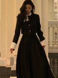 Women Elegant and Chic Black Skirts Suit Korean Style Crop Tops and A-Line Skirts Two Pieces Set Female Party Clothes