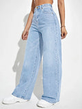 new women's wear European and American loose Denim wide leg pants slimming high waist all-match jeans for women