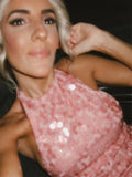2025 Summer Halter Dress Women Sequined Glitter Lace Up Hanging Neck Dress Fashion Sexy Backless Party Gown Pink Short Dresses
