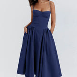 Pbong  Sexy Spring Spaghetti Strap Dress Women Backless Waist Shaping Elegant Dress Full Skirt Vacation Beach Party Gown Vestidos