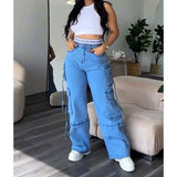 Denim Straight Jeans Wide Leg Women High Waist Loose Pants Y2K Trousers Hip-hop Streetwear Waist Colorblocked Design Loose Jeans