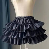 Pbong  Japanese Kawaii Mini Pleated Skirts Womens JK Jupe Sweet Lolita Solid Color Skirt Y2k Aesthetic Ruffled High Waist Faldas
