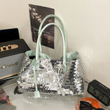 Pbong  Sequins Shoulder Bags for Women Designer New Trendy Fashion Evening Party Bling Square Bag Handbags and Purses